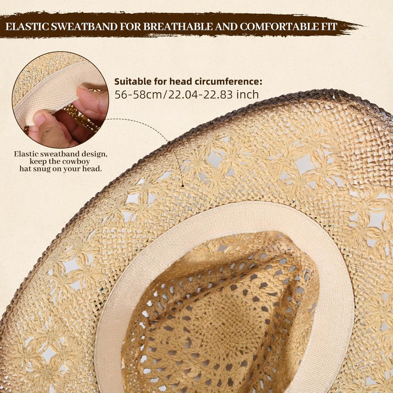 Willheoy Straw Cowboy Hat for Men Womens Straw Cowgirl Hat Summer Western Cowboy Hats with Wide Brim for Cowgirls and Cowboys - Image 4